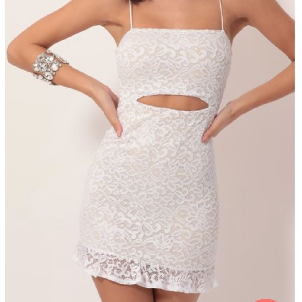 Rae Lace Cutout Ruffle Dress In White